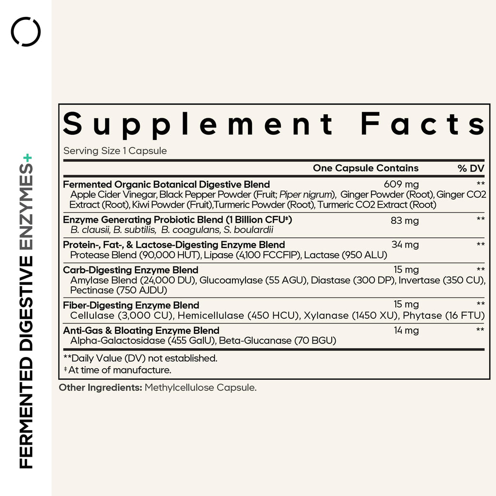 Codeage Fermented Digestive Enzymes Supplement 3-Month Supply - 14 Digestive Enzymes, Probiotics, Prebiotics, Fermented Botanicals, Plant-Based Multi Pancreatic Enzymes - 1 Capsule a Day - 90 Capsules
