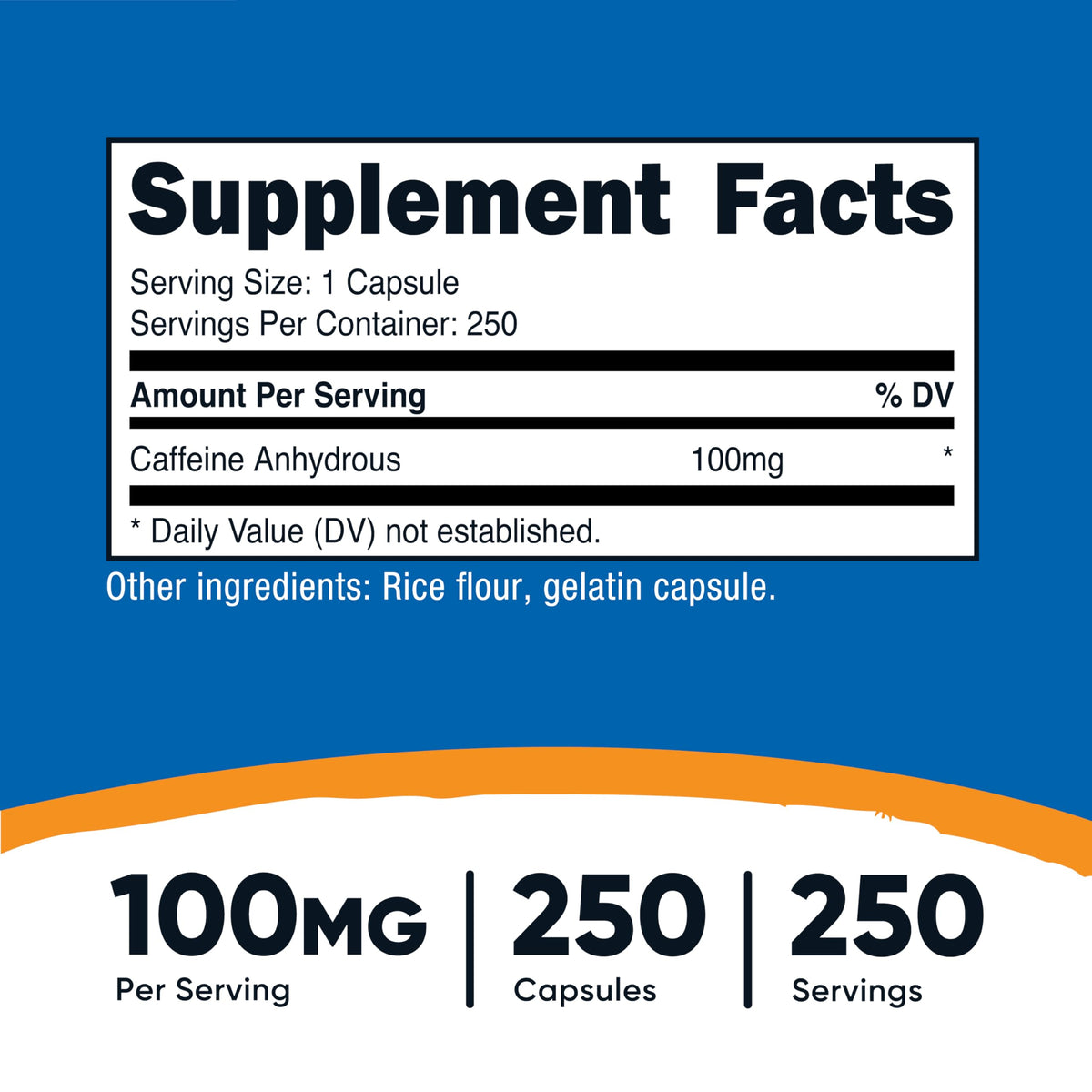 Nutricost Caffeine Pills 100mg Per Serving, 250 Capsules