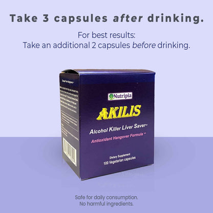 Nutripia Akilis Liver Support Pills (100 Vegi Caps, 33 Doses) – Boosts Recovery After Drinking for Better Mornings, with Hovenia Dulcis