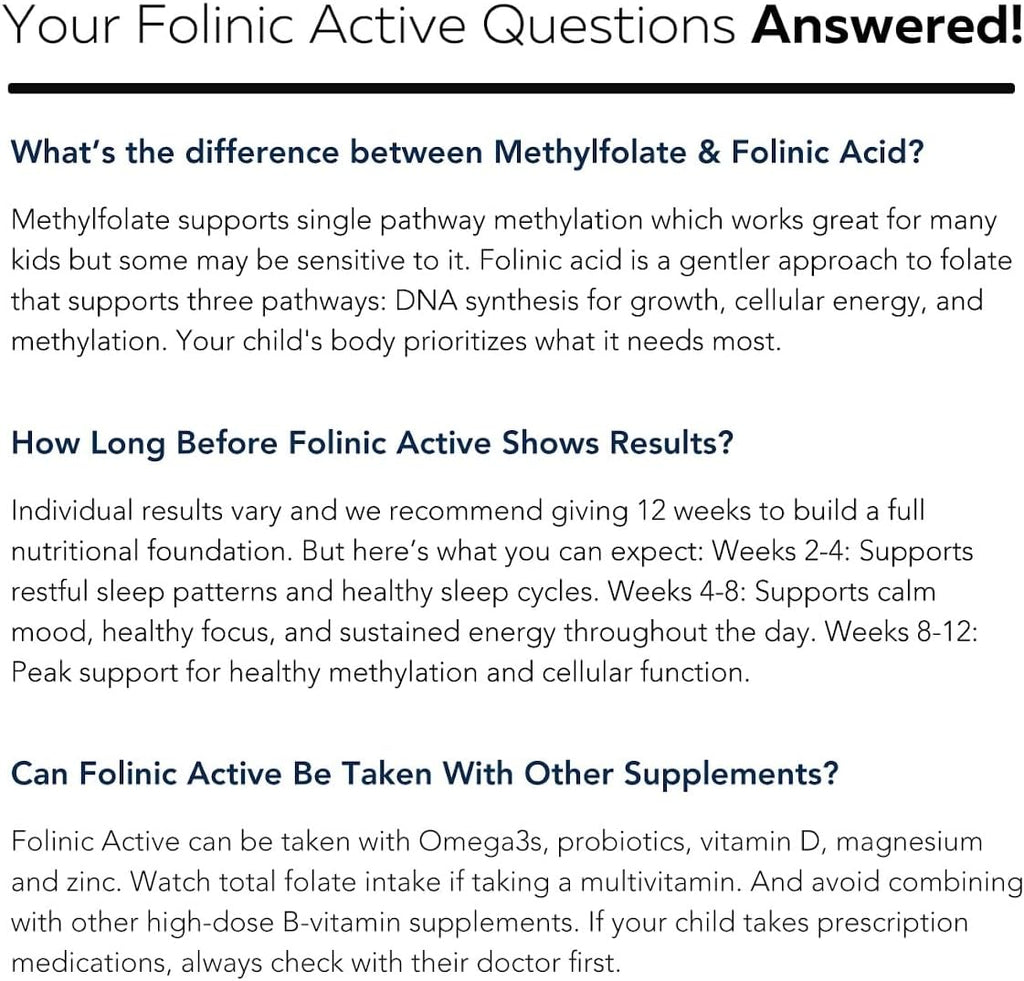 Organic FolinicActive Kids - Folinic Acid + B12, B6 & B2 Cofactors - Gentle Methylation Support for Mood, Energy & Cognition, Age Adjustable Dosing for Kids 1-18, Non GMO, Vegan, Berry Flavor (60mL)