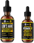 HERBIFY Bundle - Lions Mane & Vitamin D3 2 Fl Oz Drops - Supplement for Memory, Focus & Clarity & Immune Support, Bone Strength and Teeth Support Supplement