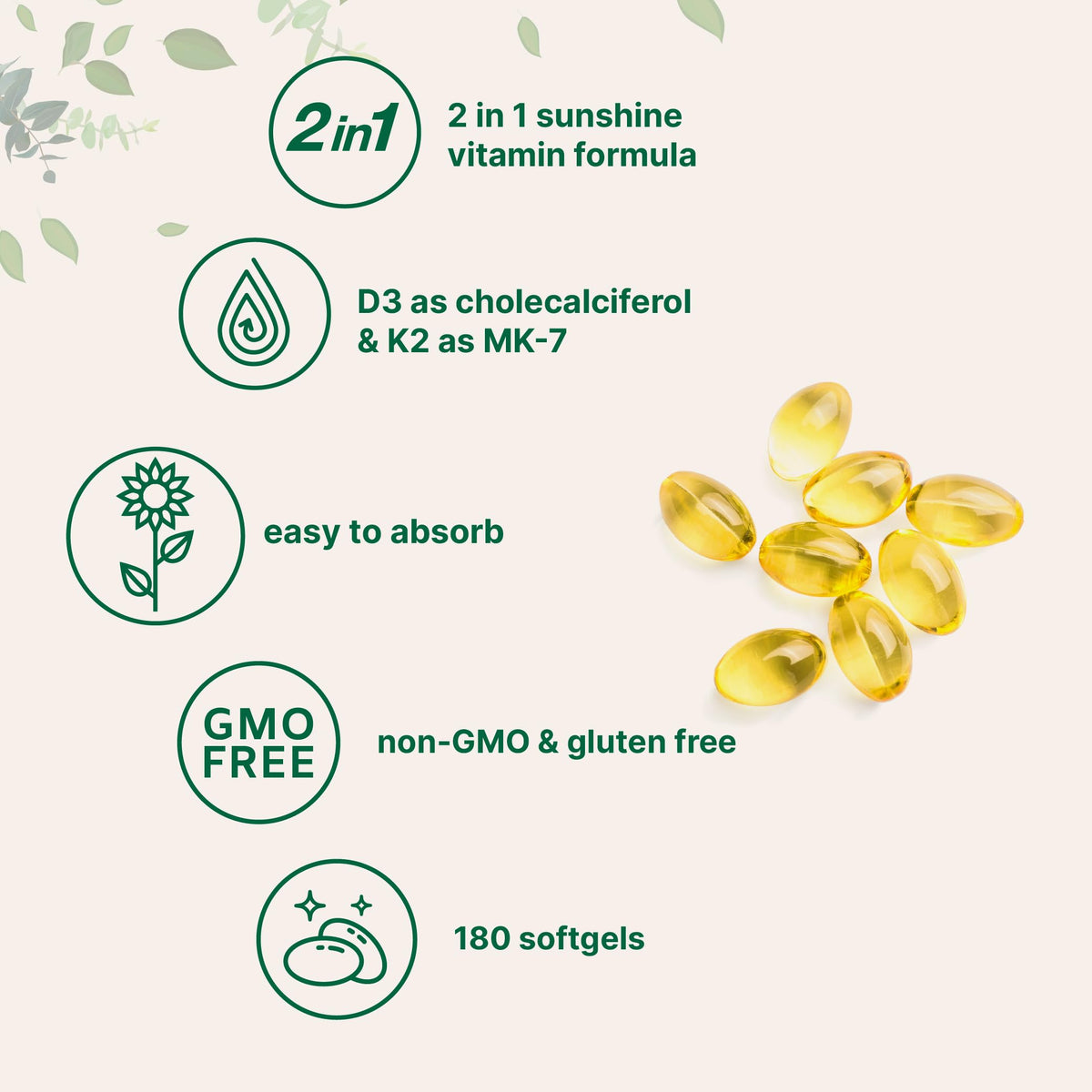 Micro Ingredients Vitamin D3 + K2 MK-7 5,000 IU Per Serving, 300 Softgels | K2 100 mcg Per Serving, D3 & K2 Vitamin Supplement for Women & Men. Easy-to-Swallow, Non-GMO, Gluten Free.