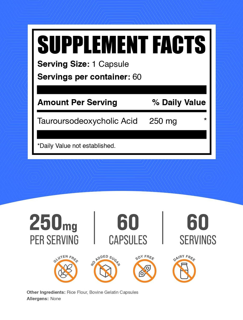 BulkSupplements.com TUDCA Capsules - TUDCA Supplement, Tauroursodeoxycholic Acid, TUDCA 250mg for Liver Support - Gluten Free, 1 Capsule per Serving, 60 Capsules (Pack of 1)