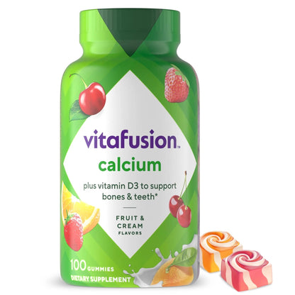 vitafusion Chewable Calcium Gummy Vitamins for Bone and Teeth Support, Calcium Gummies, Fruit and Cream Flavor, 100 Count, 50 Day Supply Vitafusion