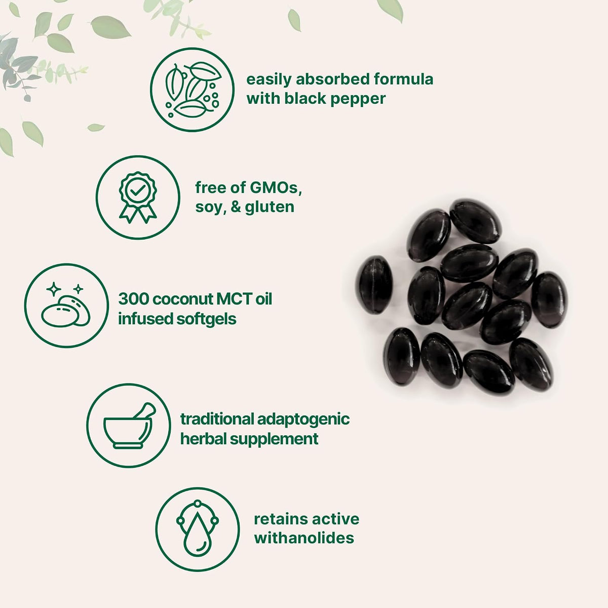 Micro Ingredients Ashwagandha Supplement with Black Pepper | 300 Coconut MCT Oil Softgels | High Potency Root Extract | Better Absorption | Non-GMO