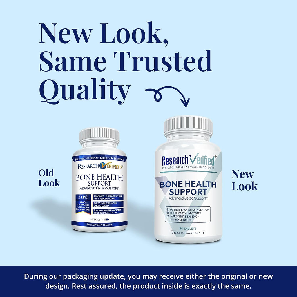 Research Verified Bone Health Support - Rebuild Bone Mass - Triple Calcium Complex, Vitamin D3, Vitamin K2, Soy Isoflavones, BioPerine - 60 Tablets - 1 Month Supply