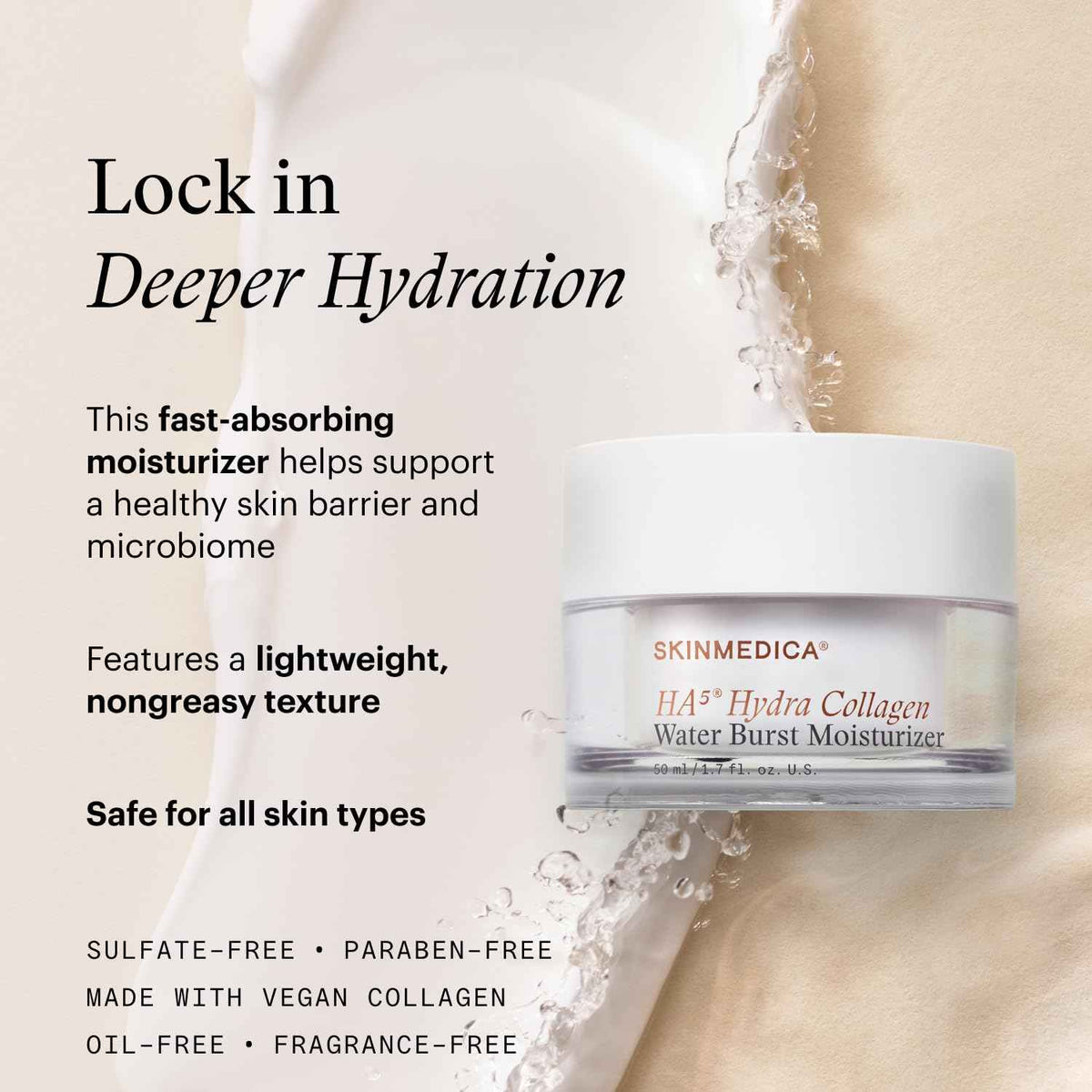 SkinMedica HA⁵ Hydra Collagen Water Burst Face Moisturizer with Vegan Collagen - Plumping Face Cream with Microbiome Barrier Complex for 24-Hour Hydration