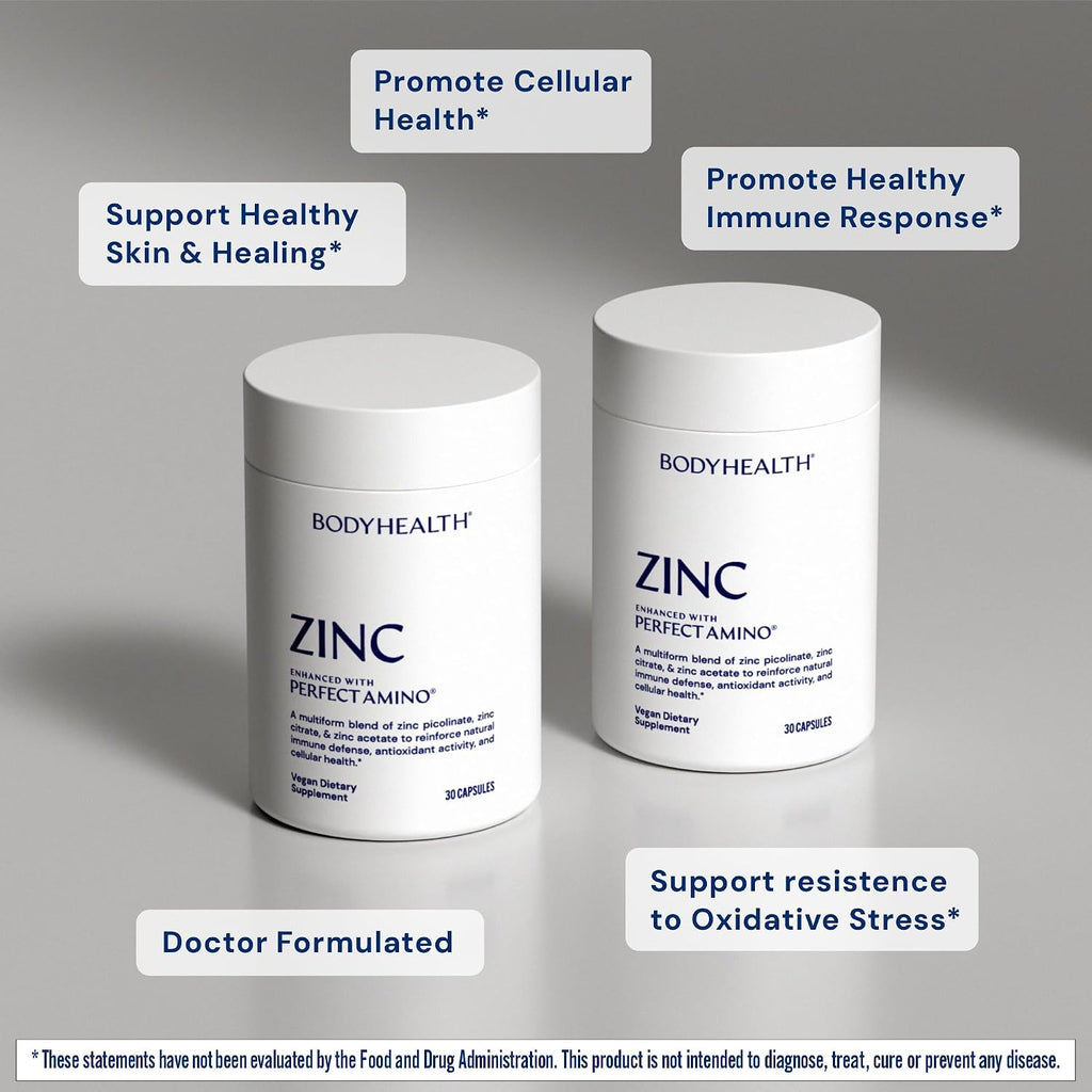 BodyHealth Zinc 30mg - Supplement for Growth & Development, Antioxidant Activity - Natural Immune Defense & Cellular Health - 30 Capsules