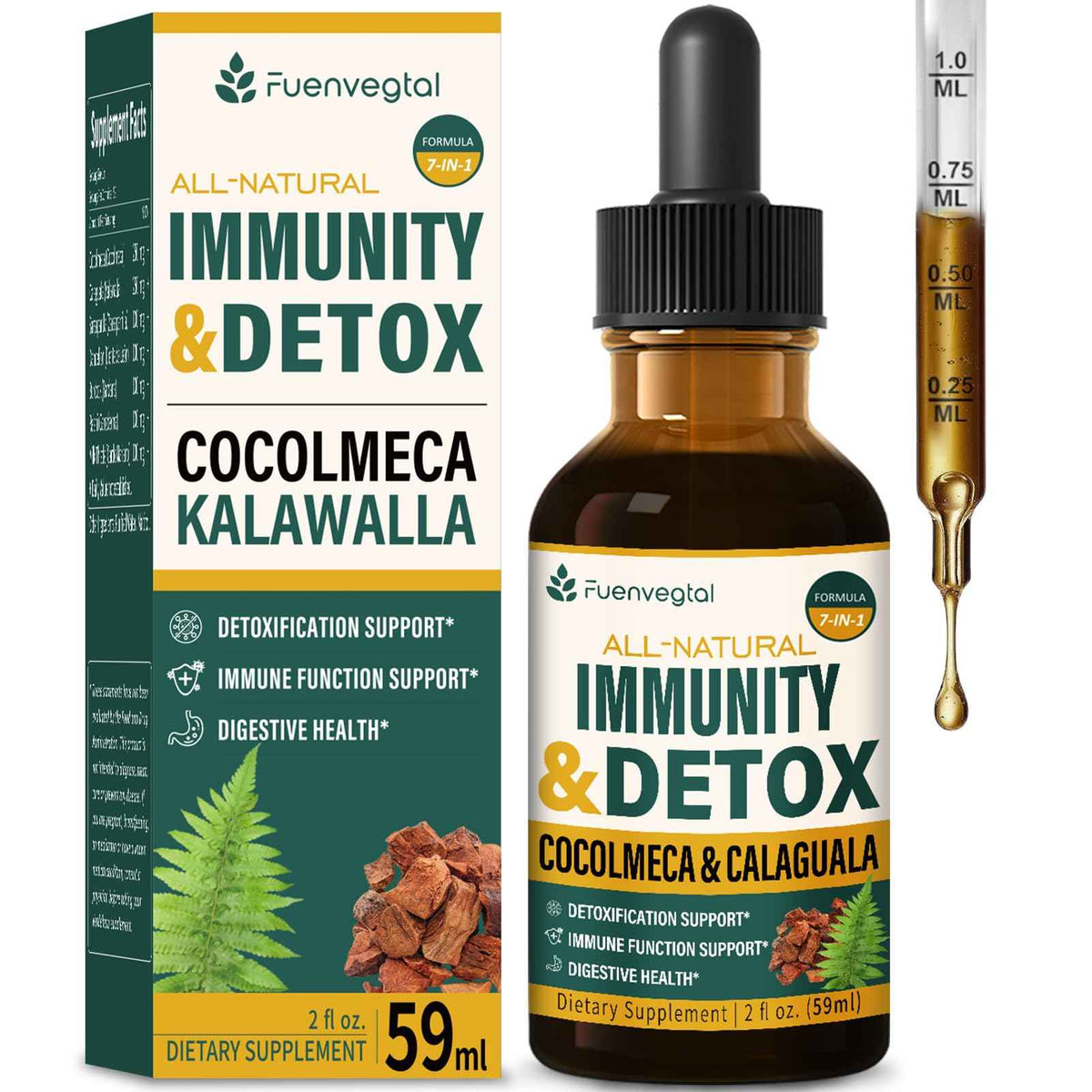 Fuenvegtal Cocolmeca Bark Immunity & Detox Drop, Herbal Extract with Polypodium Leucotomos Sarsaparilla Milk Thistle Supplement Support Detoxification,