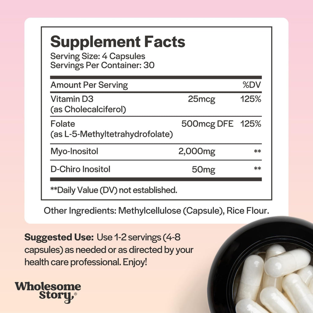 Spearmint + Myo & D Chiro Inositol, MTHF & VIT D3 | Organic Spearmint Capsules + Myo-Inositol & D-Chiro Inositol, MTHF & Vitamin D | Supports Hormone Balance, Digestion & Gut Health | 30 Day Supply