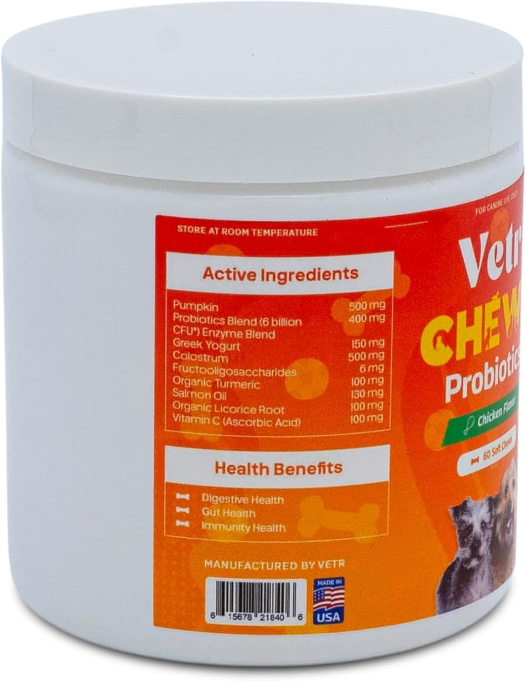 Vetr Probiotic Chews for Dogs - Chicken Flavored - Probiotics for Digestive Health - 120 Soft Chews - Vet-Formulated in USA