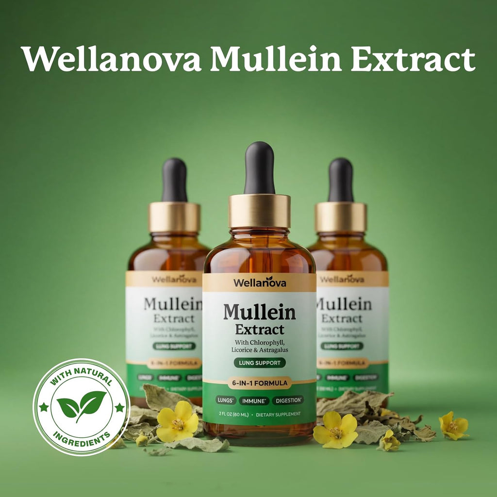 Mullein Drops for Lungs - Mullein Leaf Extract Supplement | for Women & Men, 6-in-1 Lung Detox And Bronchial Cleanse For Smokers, Respiratory Health Support, 2 Fl Oz