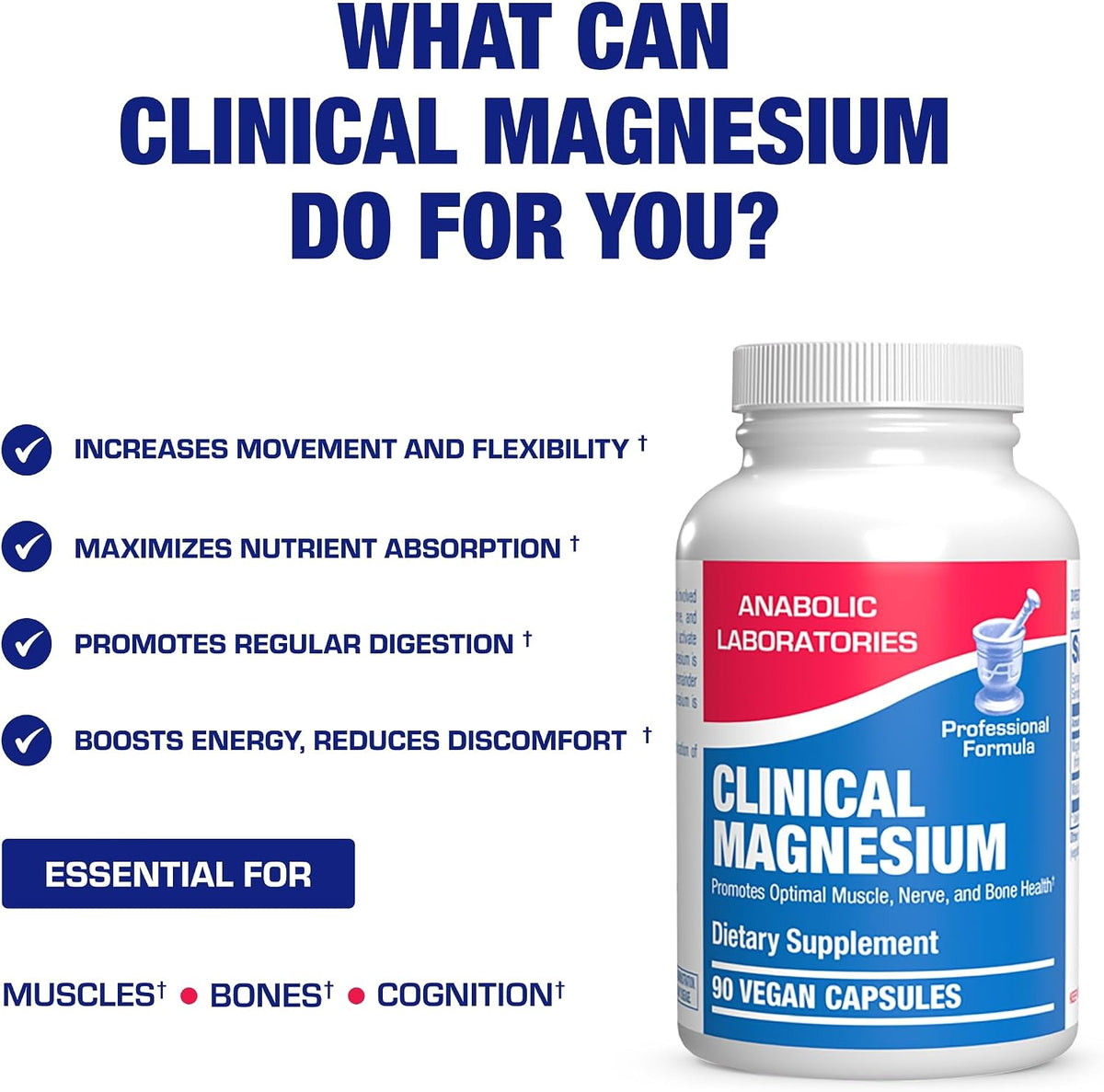 Triple Magnesium Complex 400 Mg - Clinical Formula Chelated Magnesium Supplement with Glycinate Malate and Citrate for Optimal Muscle Nerve Bone & Digestive Health Support - 1 Month Supply