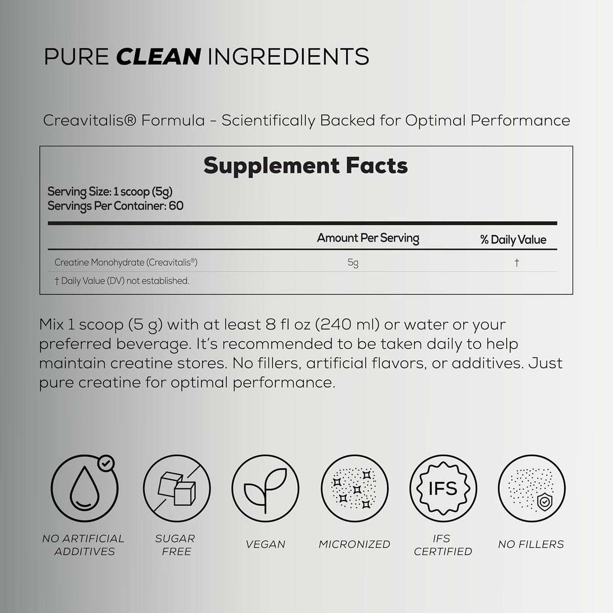 PureCreatine – Micronized Creatine Monohydrate Powered by Creavitalis – Unflavored Creatine Monohydrate Powder for Energy & Recovery – No Bloating, Easy Digestion – 5g per Scoop, 300g