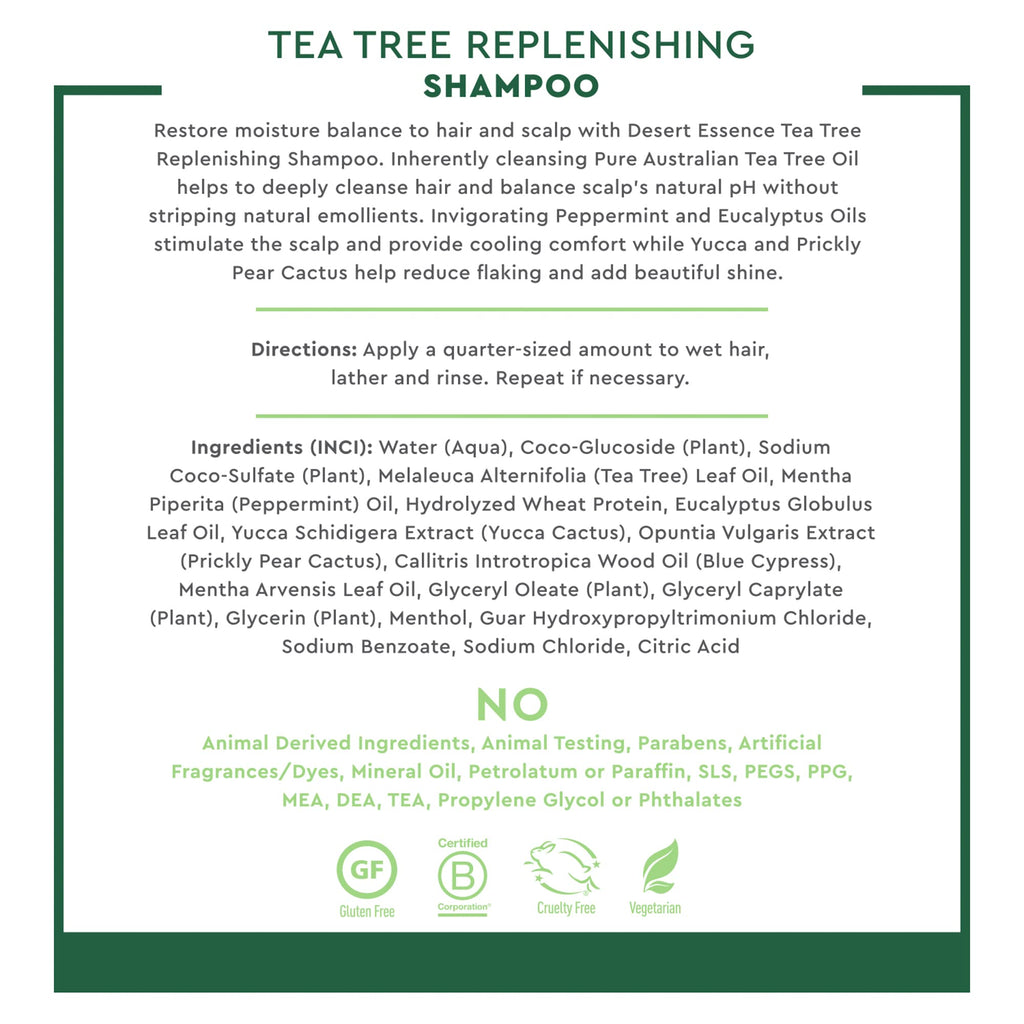 Desert Essence Tea Tree Replenishing Shampoo with Peppermint, 12.7 oz