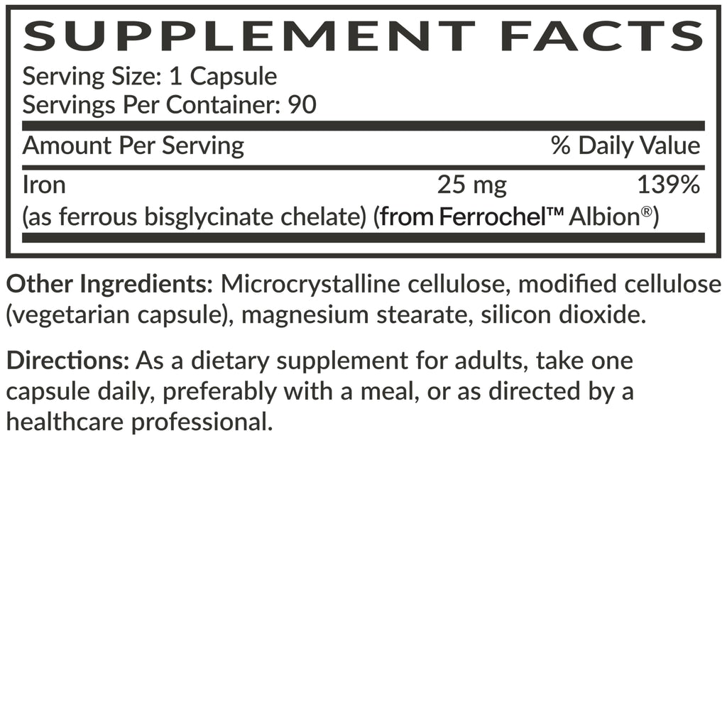 Futurebiotics Iron Bisglycinate 25mg Gentle on The Stomach, Supports Energy & Healthy Red Blood Cell Production - Non-Constipating Formula - Non GMO, 90 Vegetarian Capsules