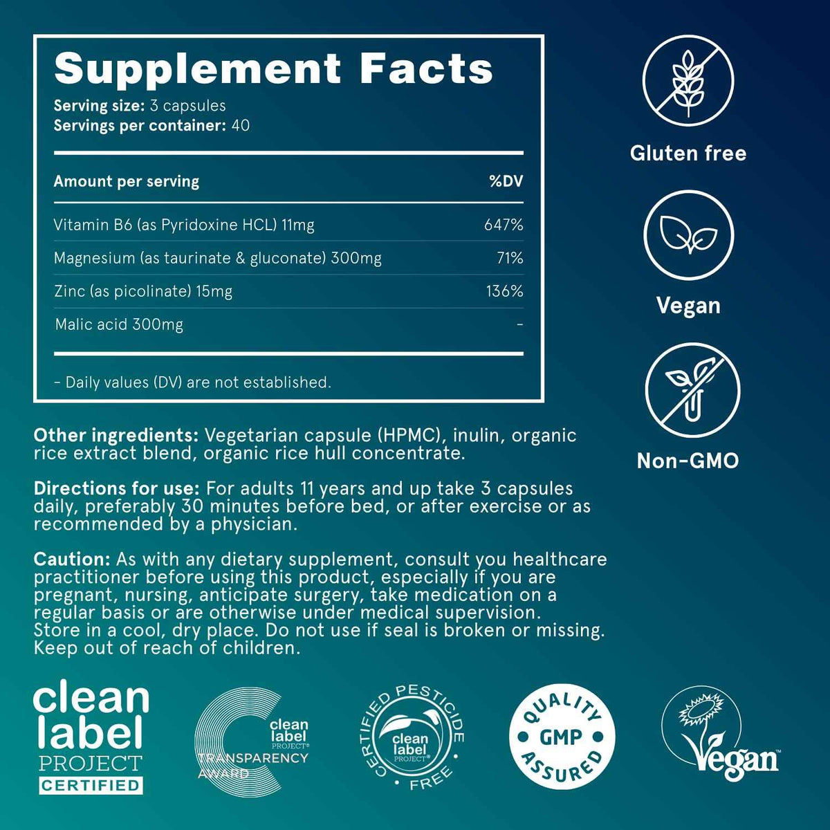 Puori Magnesium Complex Supplement - High Absorption Magnesium Taurinate & Gluconate, Zinc, Vitamin B6 & Malic Acid for Sleep Support, Immune & Bone Health & Muscle Recovery - 120 Vegan Capsules