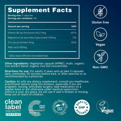 Puori Magnesium Complex Supplement - High Absorption Magnesium Taurinate & Gluconate, Zinc, Vitamin B6 & Malic Acid for Sleep Support, Immune & Bone Health & Muscle Recovery - 120 Vegan Capsules