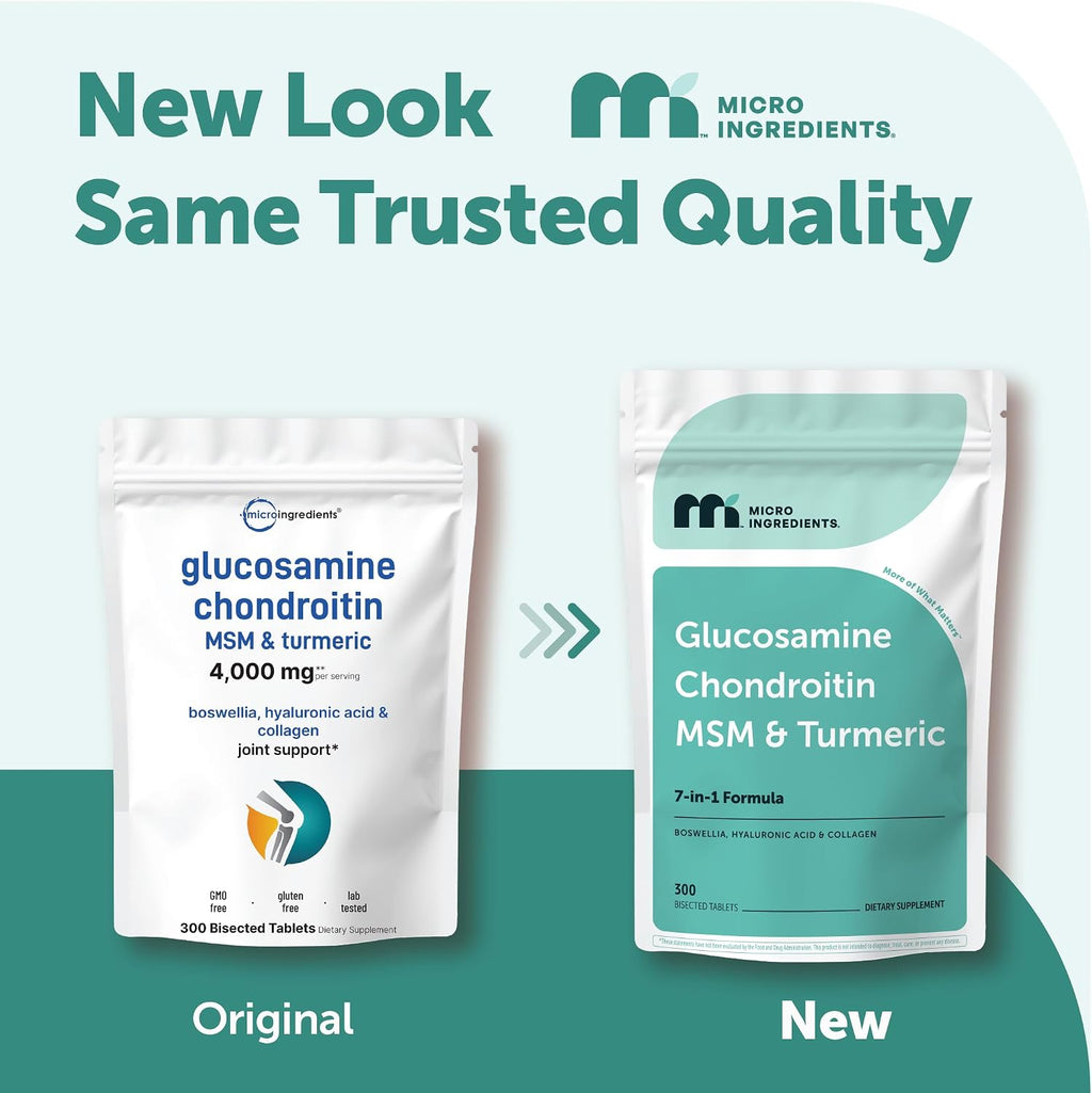 Micro Ingredients Glucosamine Chondroitin MSM and Turmeric Supplement, 300 Bisected Tablets | Joint Supplements for Men & Women* | 7-in-1 with Boswellia, Hyaluronic Acid, & Collagen Complex