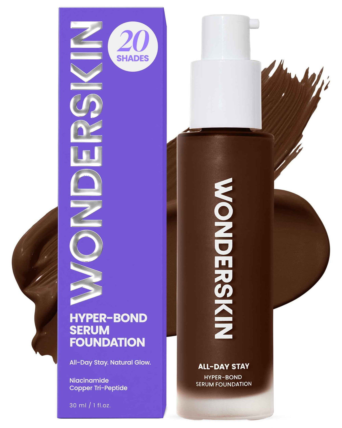 Wonderskin Hyper Bond All-Day Stay Serum Foundation – Waterproof, Transfer-Proof, 24HR Longwear Face Makeup with Niacinamide & Hyaluronic Acid – Lightweight, Natural Finish (Aura)