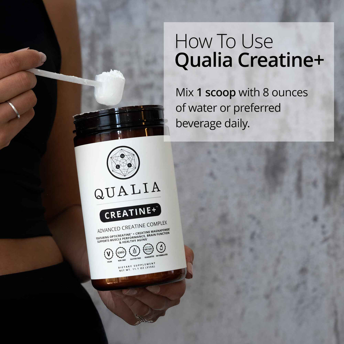 Qualia Creatine | Advanced Creatine Complex | 2 Sources + Magnesium | Optimized Absorption | Muscle Performance, Brain Function, & Healthy Aging (30 Servings)