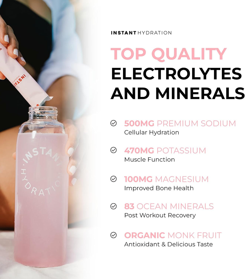 Instant Hydration Electrolytes Powder Packets - Watermelon Electrolyte Drink Mix - Zero Sugar - Keto, Vegan, Gluten-Free, Non-GMO - Boost Recovery, Brain Health, Muscle & Tissue Support- 30 Sticks