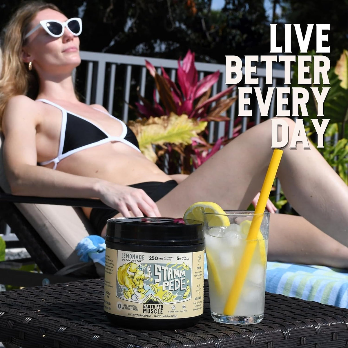 Earth Fed Muscle Stammpede Lemonade Pre Workout, Third-Party Certified. 250mg Caffeine, Lemonade - 5g Beta Alanine, Citrulline Malate, Taurine - Soy Free, Gluten Free - 16 oz, 26 Servings | Third-Party Certified, 250mg Caffeine, 5g Beta Alanine, Citrullin