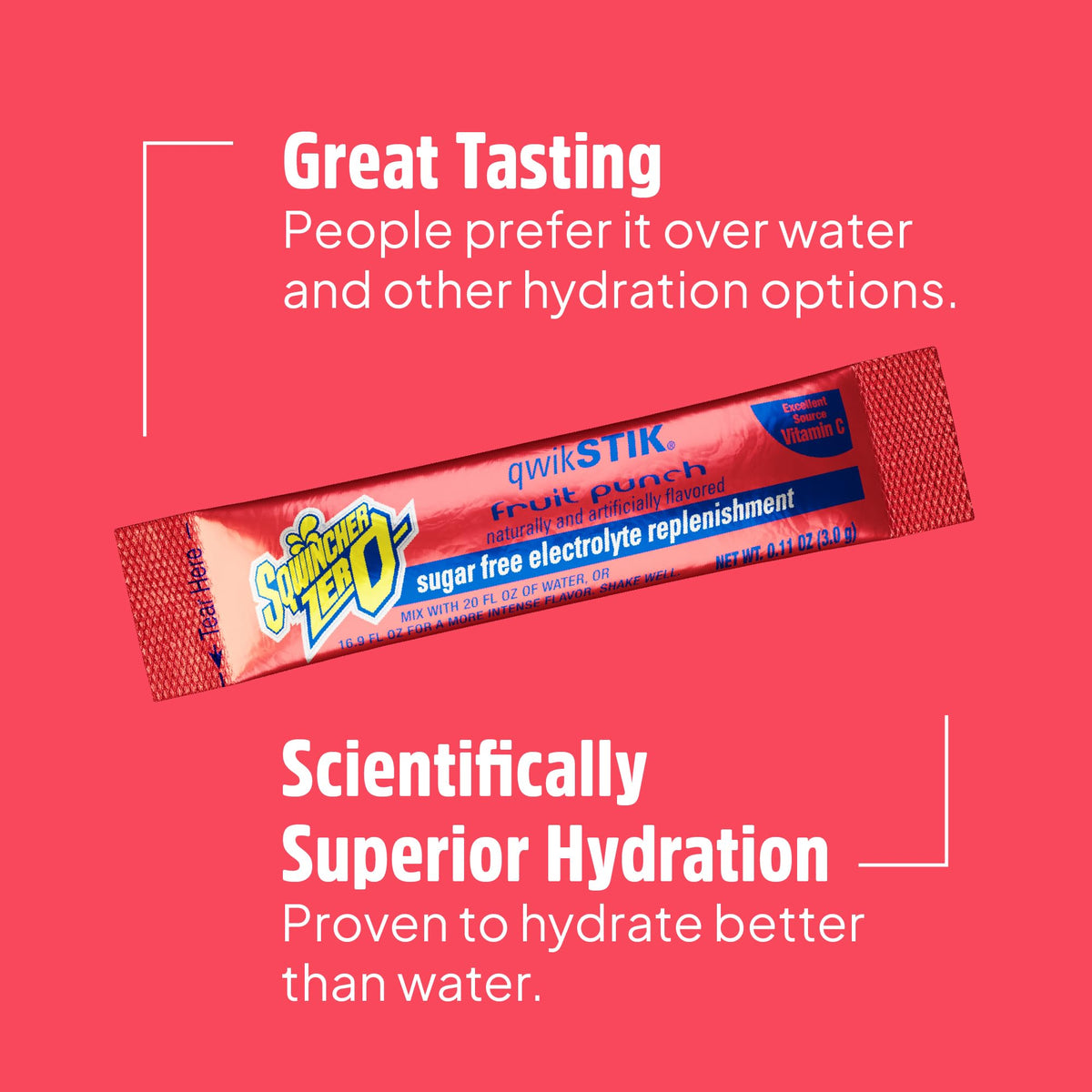 Sqwincher Zero Qwik Stik, Fruit Punch, Sugar Free, Low Calorie, Low Sodium Electrolyte Powder Hydration Drink Mix, .11 0z Packet (Pack of 50)