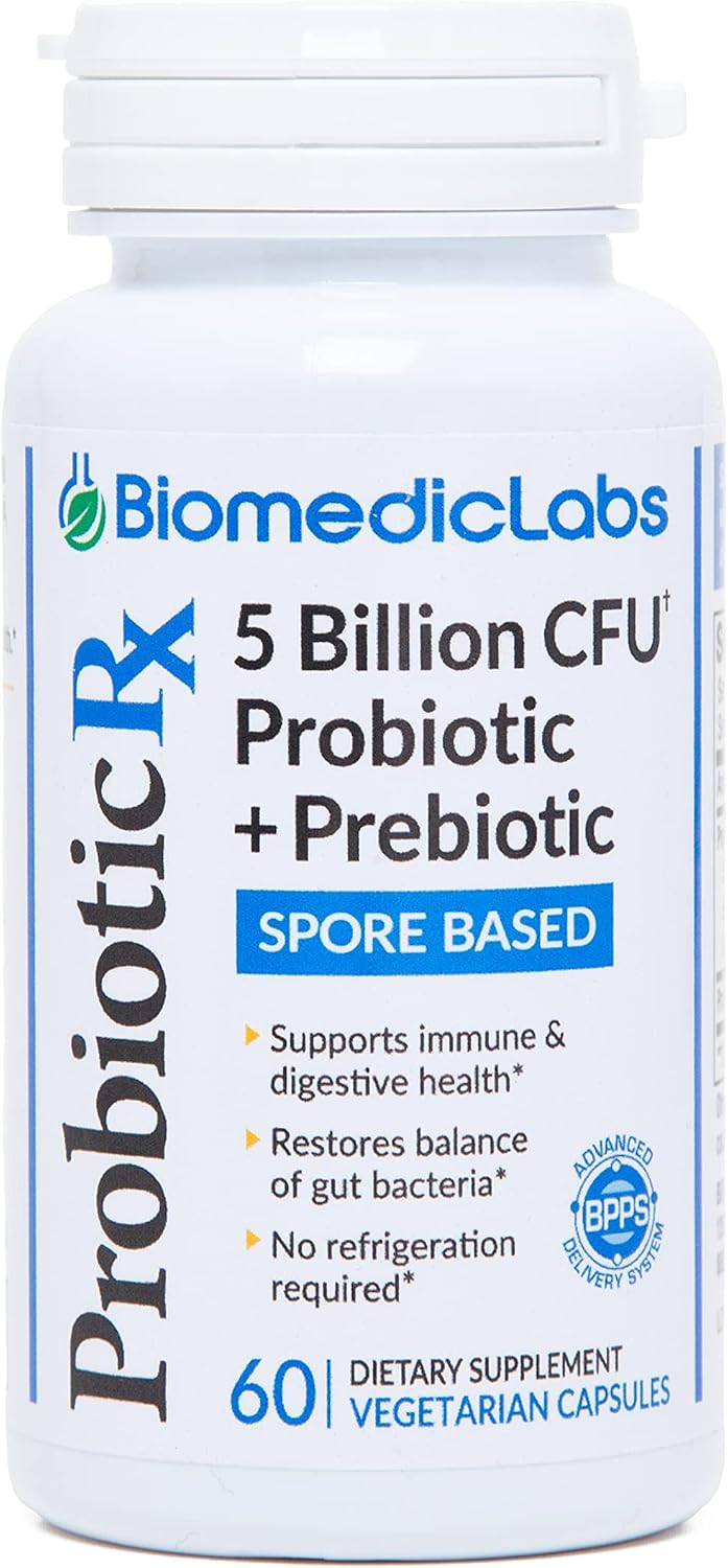 Probiotic Rx: 5 Billion CFU – Probiotic + Prebiotic - Spore-Based – 60-Day Supply - SBO - Supports Immune & Gut Health - Soil-Based Organisms - No Refrigeration Required