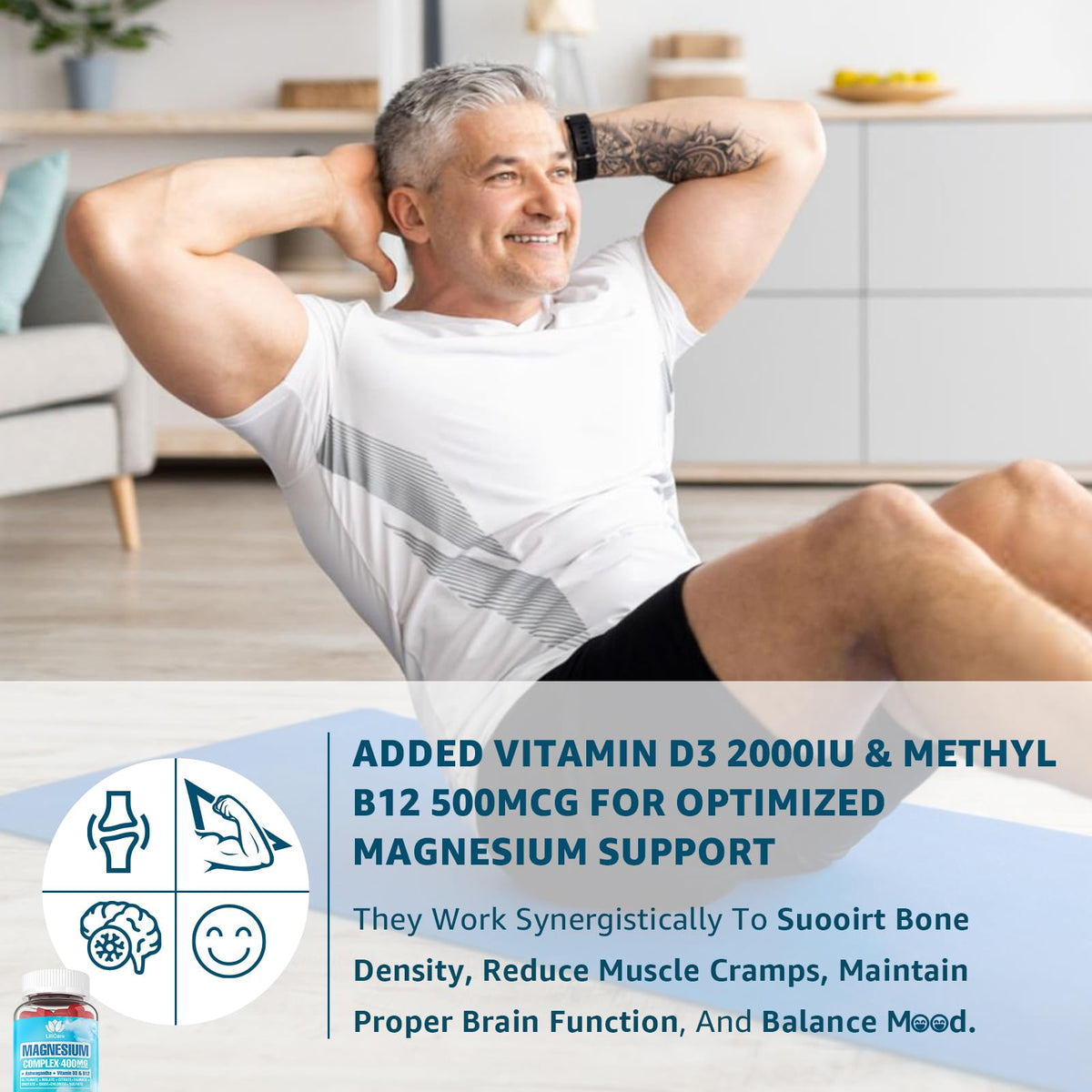 Magnesium Complex Gummies for Women Men 400mg, 8 Forms of Magnesium Glycinate, Citrate, Malate - Sugar Free Calm Magnesium Gummies Supplement with Magnesium Ashwagandha, D3, B12 for Relax,Vegan,120Cts