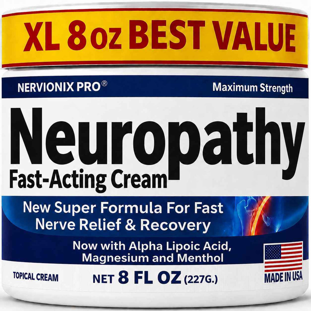 Neuropathy Nerve Relief Cream – Extra Large 8 oz – Maximum Strength for Feet Hands Legs Toes Back – Natural Ingredients Arnica Aloe Vera MSM Vitamins