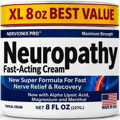 Neuropathy Nerve Relief Cream – Extra Large 8 oz – Maximum Strength for Feet Hands Legs Toes Back – Natural Ingredients Arnica Aloe Vera MSM Vitamins