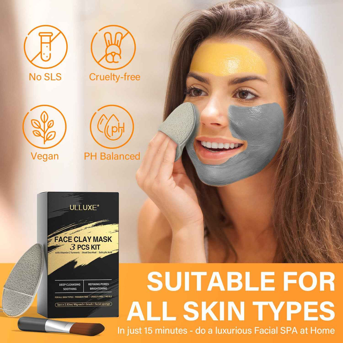 Facial Clay Mask Set - Vitamin C Turmeric Face Mask, Dead Sea Mud & Salicylic Acid (BHA) Mask for Pore Cleansing, Brightening, Blackheads & Dark Spots, Face Masks Skincare
