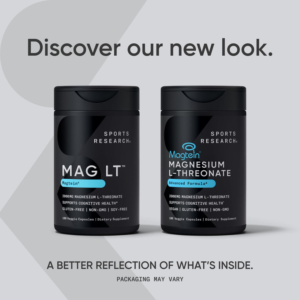 Sports Research® Magnesium L-Threonate Capsules 2000mg - High-Absorption Magtein® for Enhanced Brain Health, Memory, Focus & Restful Sleep Support - Vegan · Non-GMO · Gluten Free - 90 Count