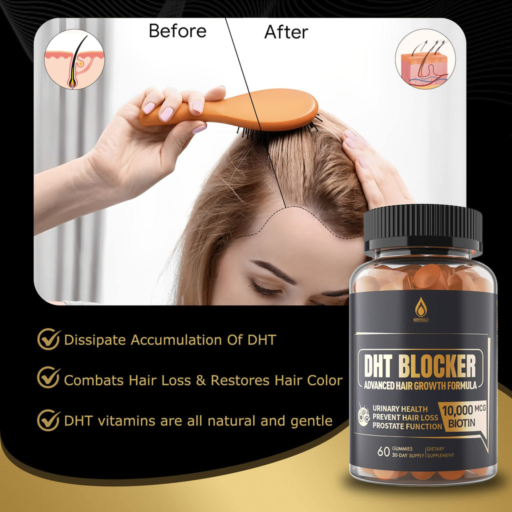 DHT Blocker Gummies Hair Growth Supplement, Super Potency Saw Palmetto & Biotin 10000 mcg for Women & Men, Plus 12 Proprietary Blend - Prevent Hair Loss, Blocking DHT Receptors, Balance
