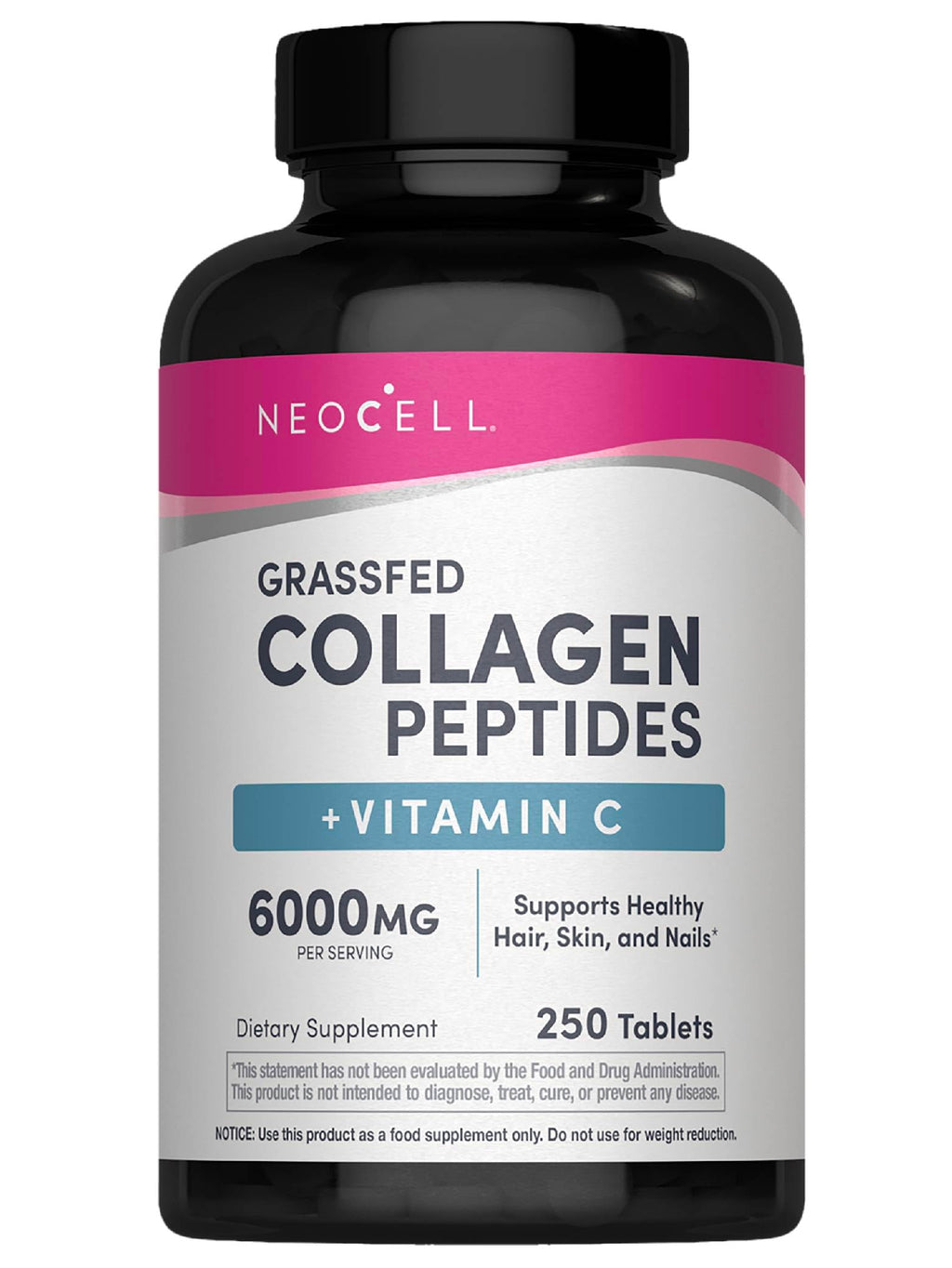 NeoCell Collagen Peptides | 250 Tablets | with Vitamin C | Grassfed Supplement | Hair, Skin, & Nails | for Women and Men