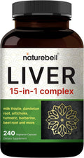 Liver 15-in-1 Complex, 240 Veggie Capsules | Herbal & Mineral Blend - Milk Thistle, Dandelion Root, Artichoke, Black Currant Oil, Turmeric, Chicory, Zinc, Choline, & More | Non-GMO