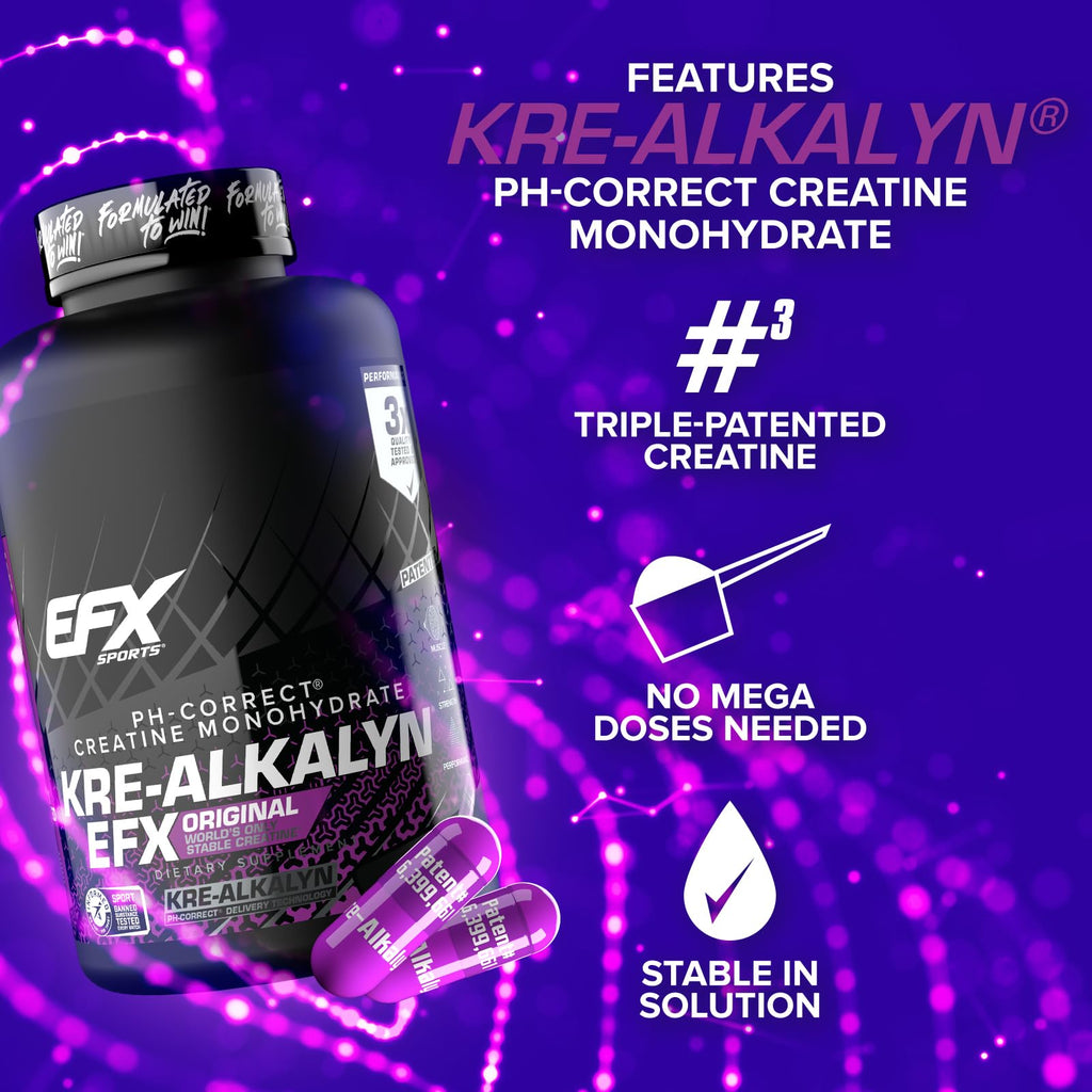 EFX Sports Kre-Alkalyn EFX | pH Correct Creatine Monohydrate Pill Supplement | Strength, Muscle Growth & Performance | 120 Servings, 240 Capsules