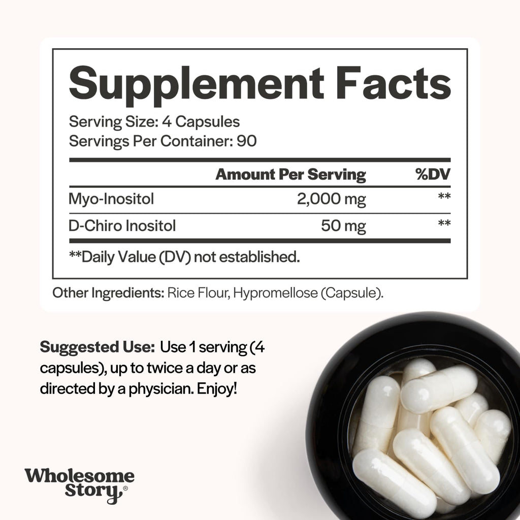 Wholesome Story Myo-Inositol & D-Chiro Inositol Supplement for Women | Fertility Supplements for Hormonal Balance & Ovarian Health Support | Myoinositol | Ideal 40:1 Ratio | 30 Servings
