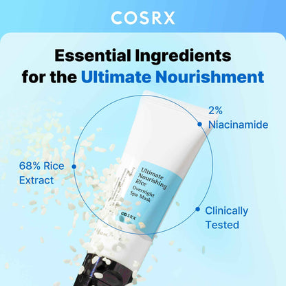 COSRX Ultimate Nourishing Rice Overnight Spa Mask, 60ml / 2.02 fl.oz | Rice Extract 68% and Niacinamide 2%, Korean Skin Care, Animal Testing Free
