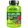 NATURELO Vegan Zinc Immune Support Capsules - Whole Food Complex with Vitamin C for Healthy Skin, Hair, and Nails - 120 Capsules