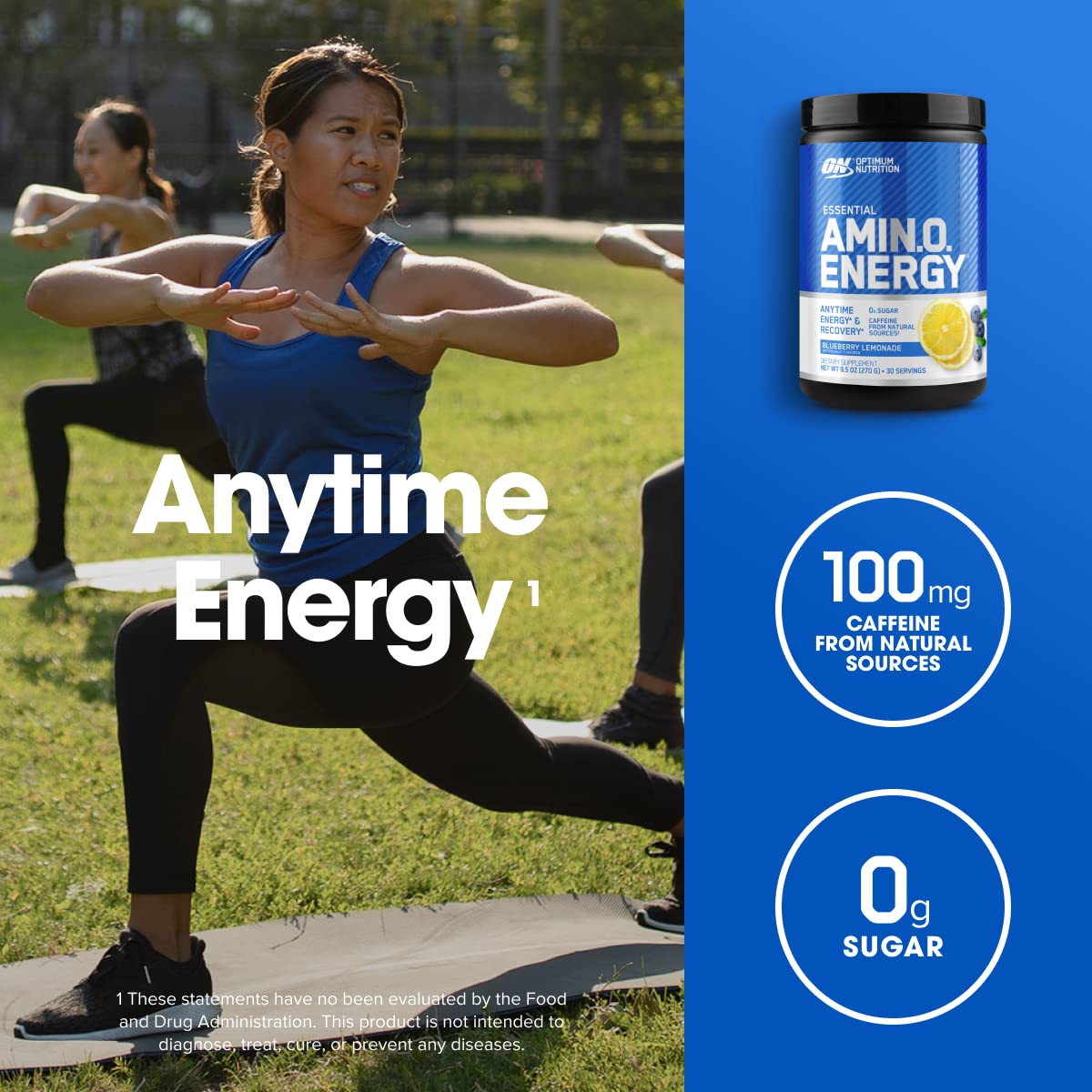 Optimum Nutrition, Amino Energy - Pre Workout with Green Tea, Bcaa, Amino Acids, Keto Friendly, Green Coffee Extract, Energy Powder - Concord Grape, 65 Servings