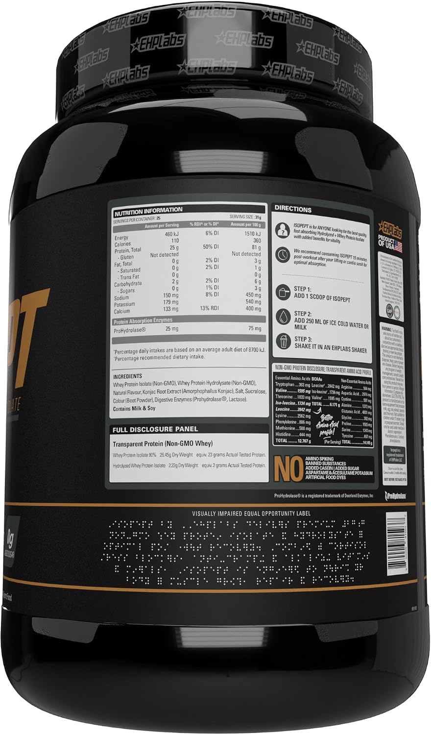 IsoPept Hydrolyzed Whey Protein Powder by EHPlabs - 100% Whey Protein Isolate & Hydrolysate, 27g of Protein, Non-GMO, Gluten Free, Fast Absorbing, Easy Digesting, 27 Serves (Strawberry Milkshake)