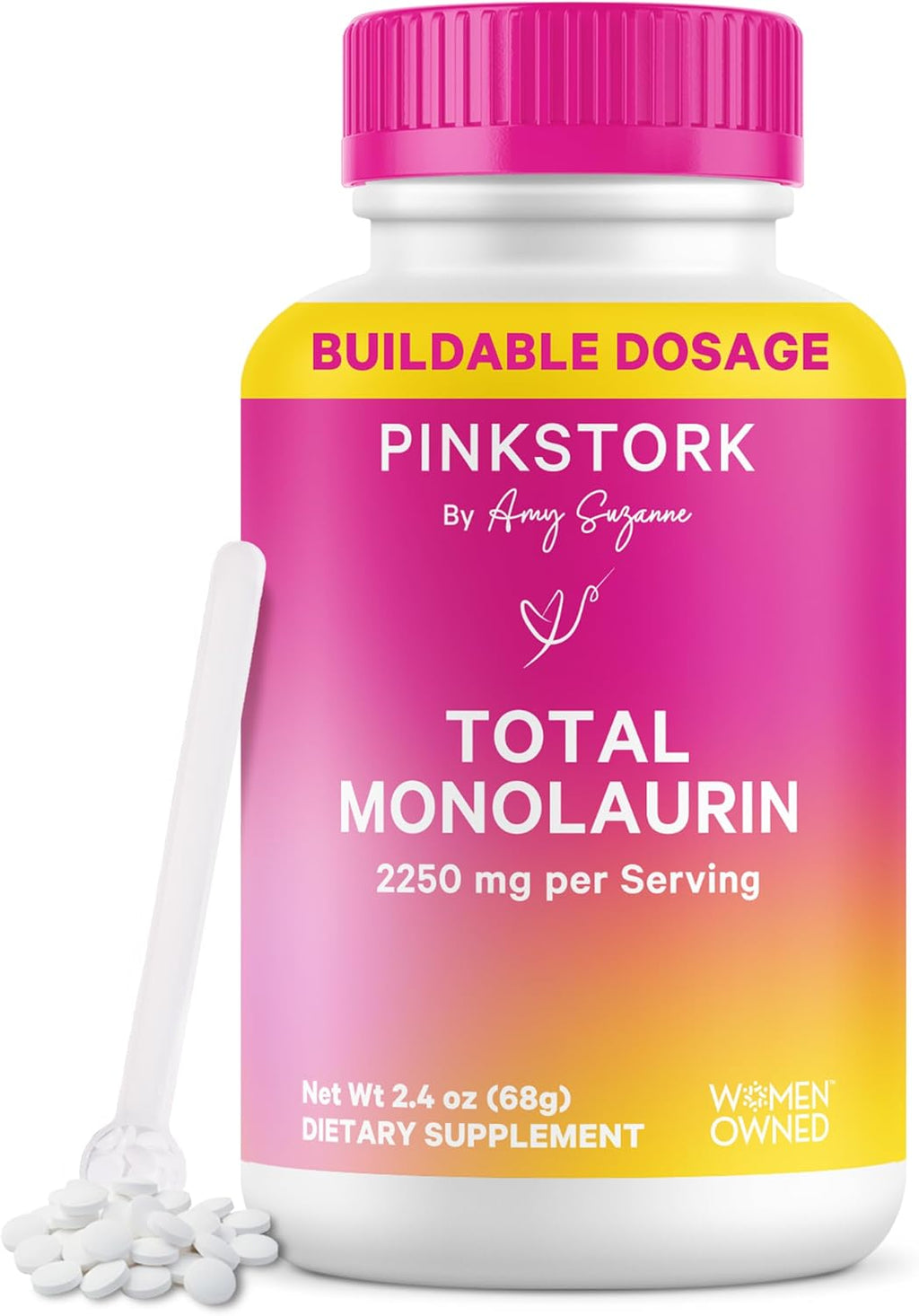 Pink Stork Monolaurin Pellets – Vegan Lauric Acid Immune & Gut Support for Women – Microbial Balance, Digestive Wellness – Odorless, Scoopable Monolaurin Supplement – 226g – 75 Servings