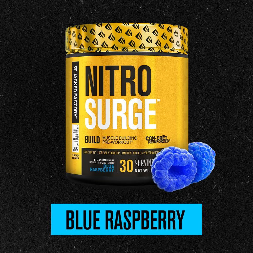 Jacked Factory Nitrosurge Build Pre Workout with Creatine for Muscle Building - Con Cret Creatine Powder & elevATP for Intense Energy, Powerful Pump,
