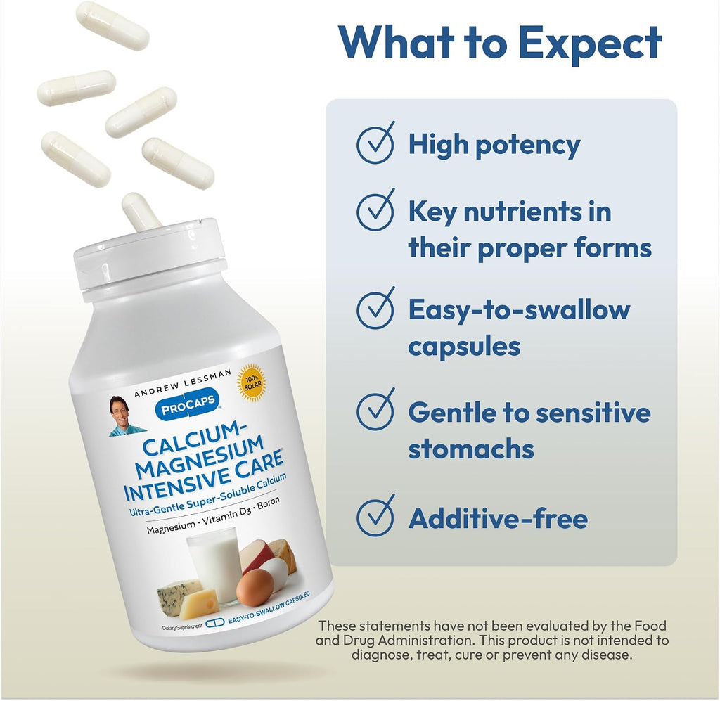 Andrew Lessman ProCaps Calcium Magnesium Intensive Care, 600 Capsules | Highly soluble calcium and magnesium formula that's gentle on sensitive stomachs while supporting bones, muscles and nerves.