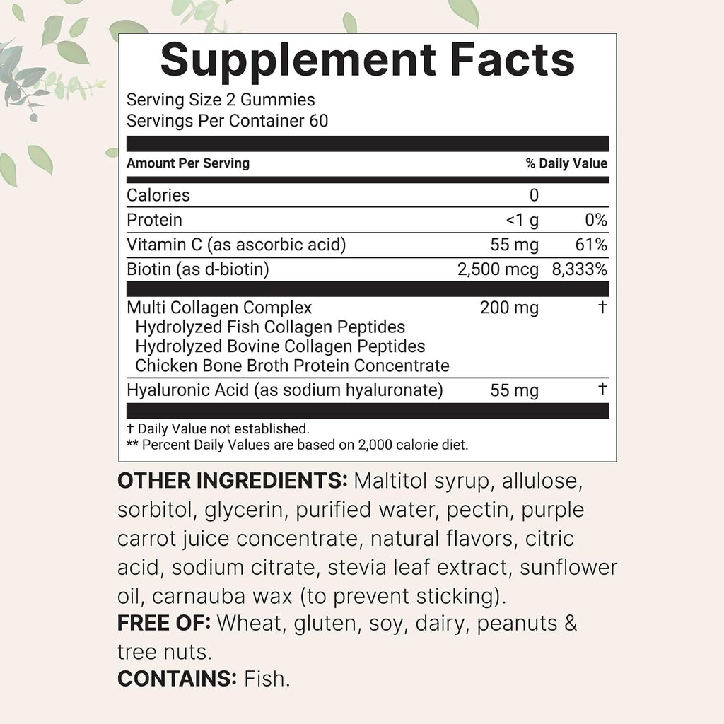 Micro Ingredients Multi Collagen Peptides, 120 Collagen Gummies | Type I,II,III,V,X Protein with Biotin, Hyaluronic Acid, & Vitamin C Complex | Pomegranate & Berry Flavored | Sugar Free, Non-GMO