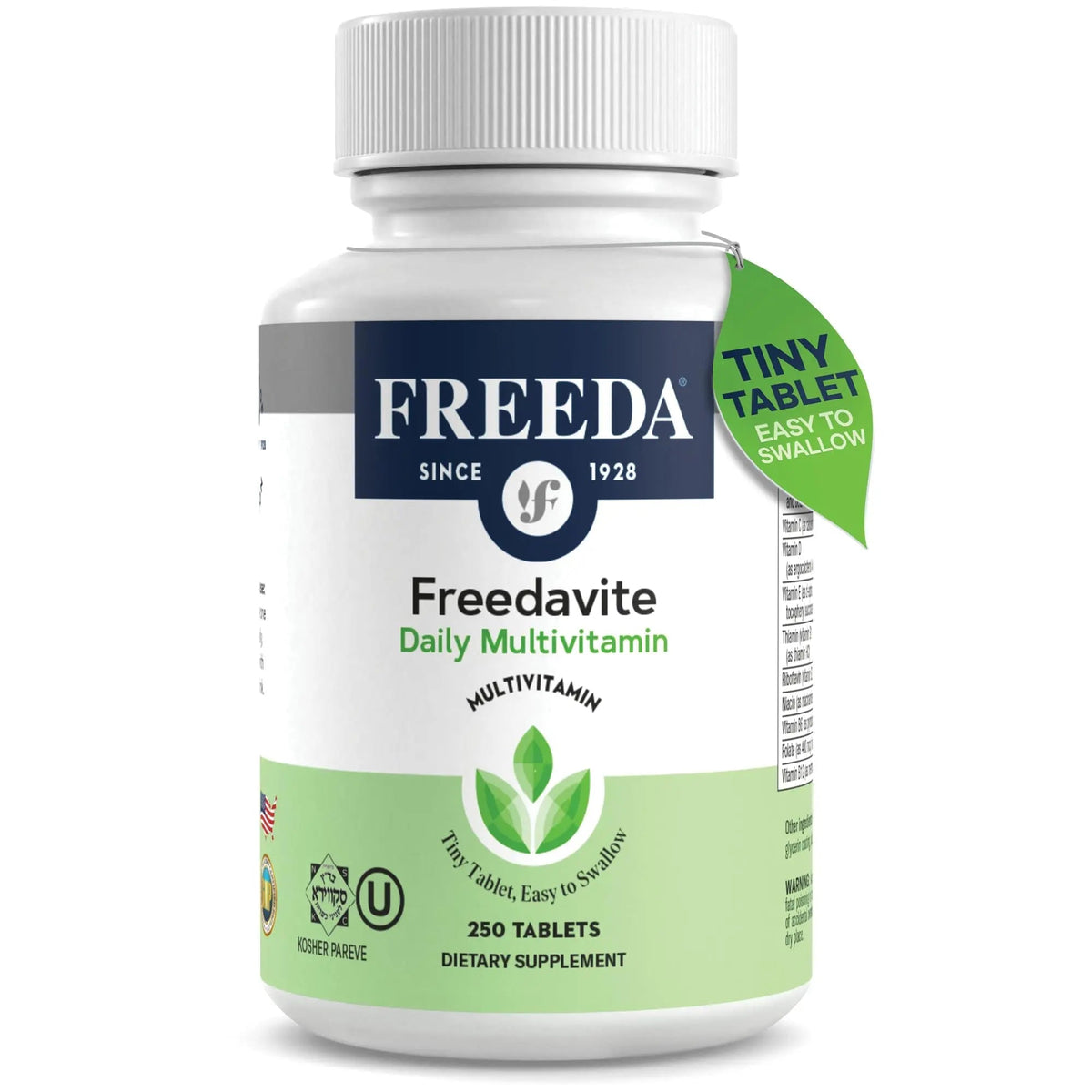 Freedavite Tiny Tablet - Moderate Multivitamin for Men and Women - Pure Vitamin A, C, D, E, B1, B2, B6, B12, Biotin, Calcium, Zinc, Iron, Magnesium FREEDA