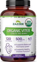 Zazzee USDA Organic Vitex 4:1 Extract, 120 Vegan Capsules, 4 Month Supply, Chaste Berry, Hormonal Balance & Cycle Support for Women, Certified Kosher, Vitex Agnus-Castus, Non-GMO, Made in the USA