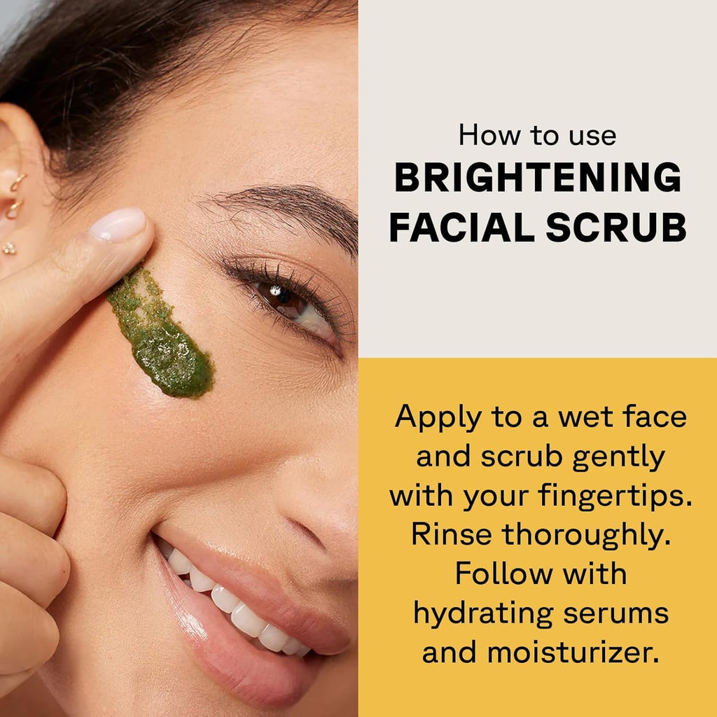 Acure Brightening Facial Scrub - Exfoliating Face Wash, Gentle Daily Scrubber & Exfoliator for Women & Men for Radiant Skin, Cleansing Wash with Sea Kelp & French Green Clay - 4 fl oz
